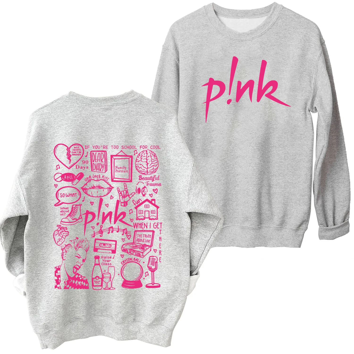 Pink – Aesthetic Doodle Print Sweatshirt Pink Merch