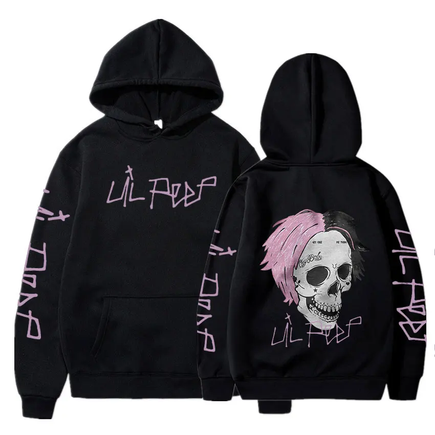 Lil Peep – Black Pink Skull Graphic Print Hoodie