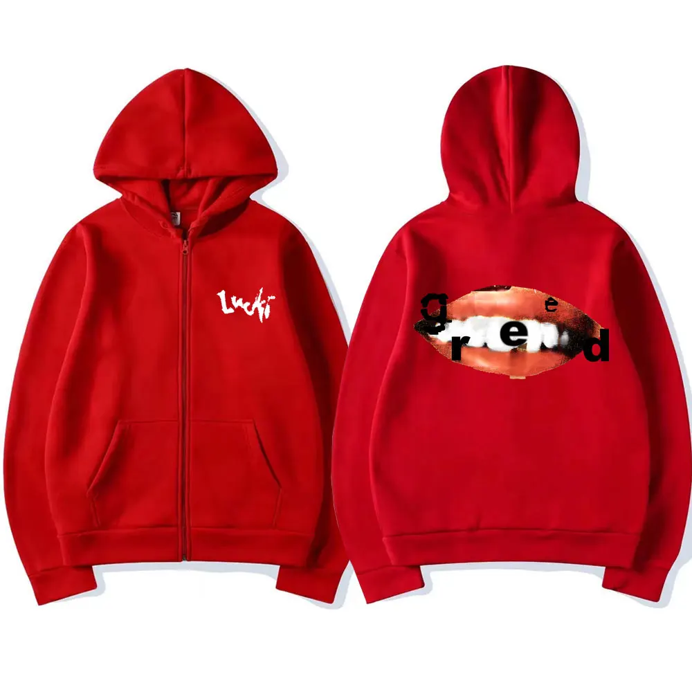 lucki – Greed Song Graphic Print Zip Up Hoodie Lucki merch