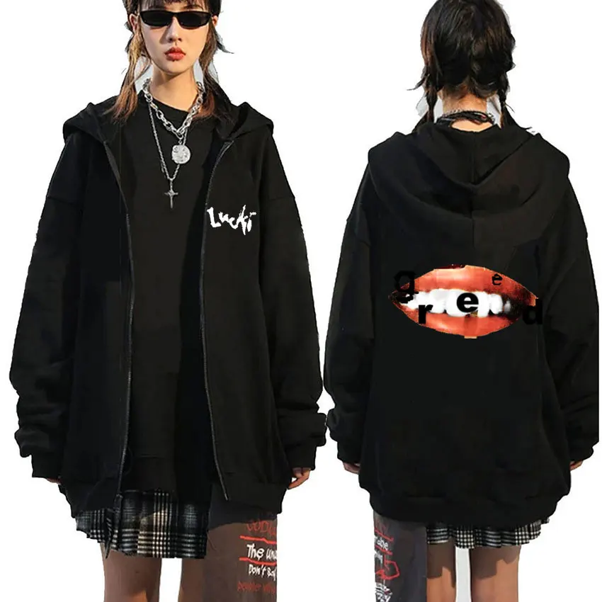 lucki – Greed Song Graphic Print Zip Up Hoodie Lucki merch
