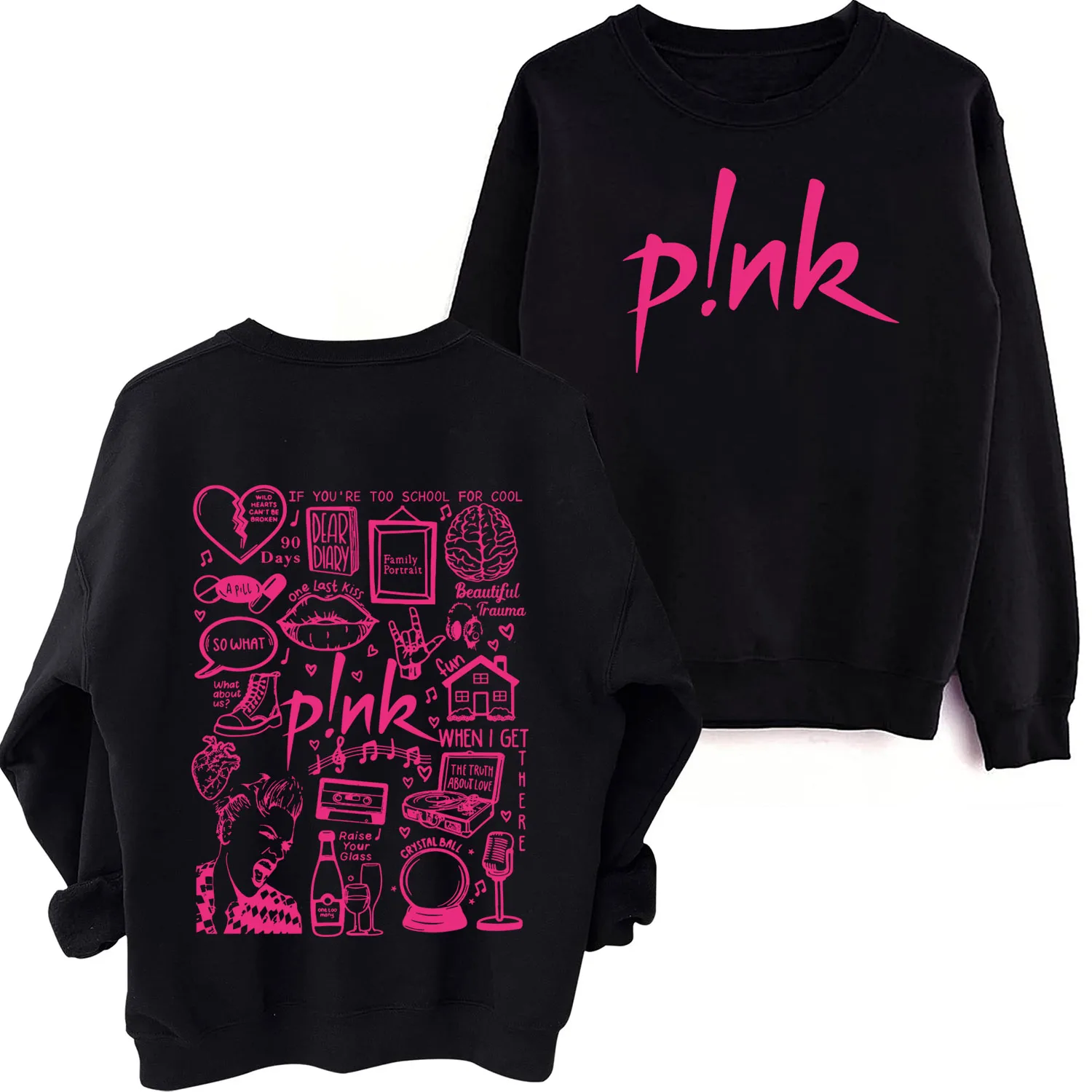 Pink – Aesthetic Doodle Print Sweatshirt Pink Merch