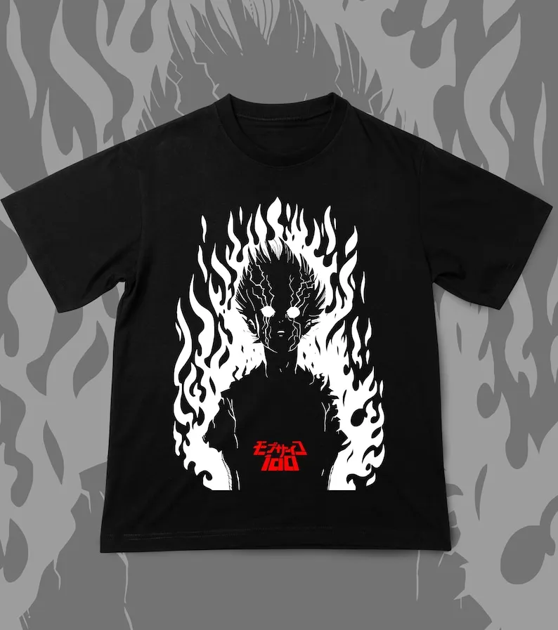 Mob Psycho 100 – Flames Print Anime Tshirt anime tshirts merch