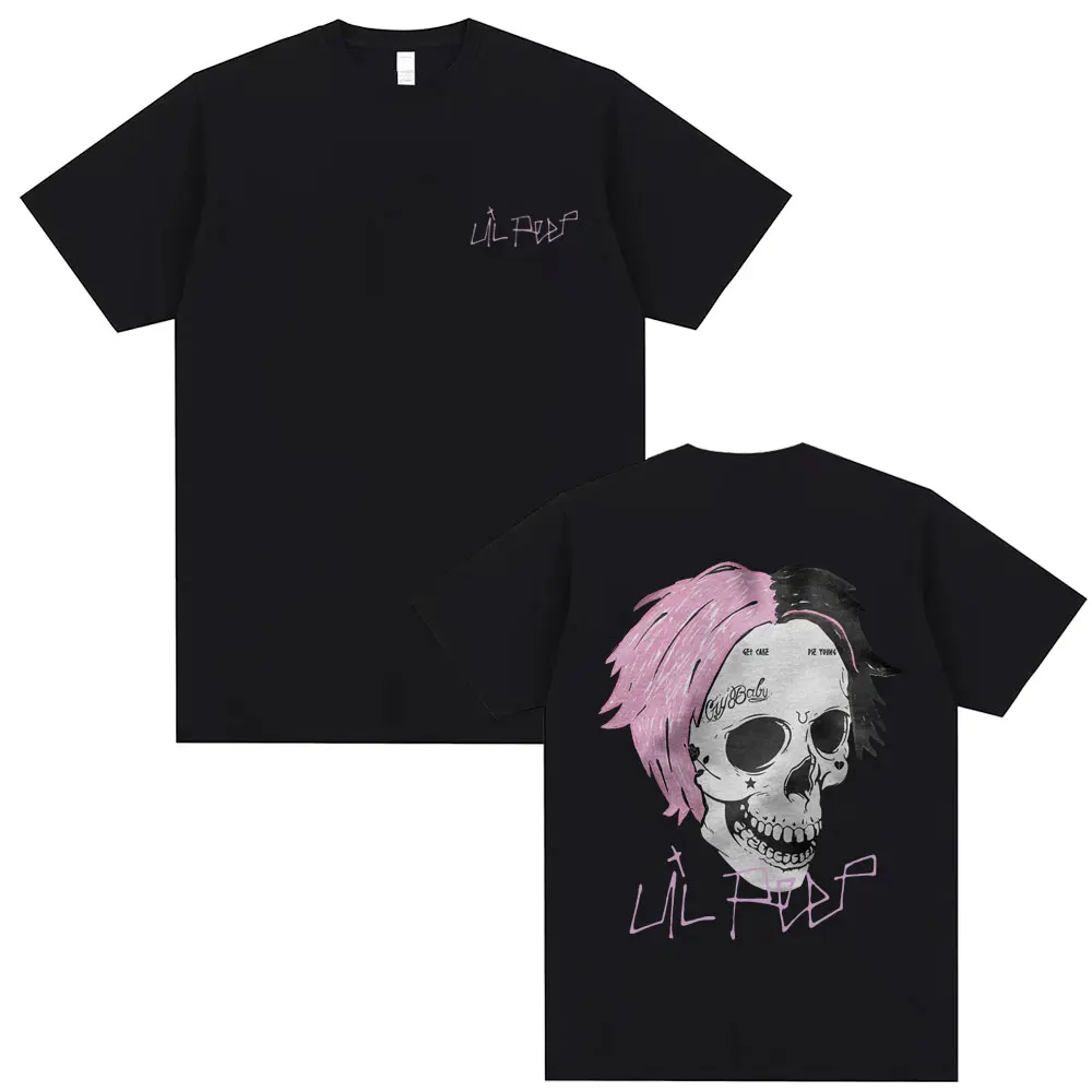 Lil Peep - Black Pink Skull Graphic Print Tshirt
