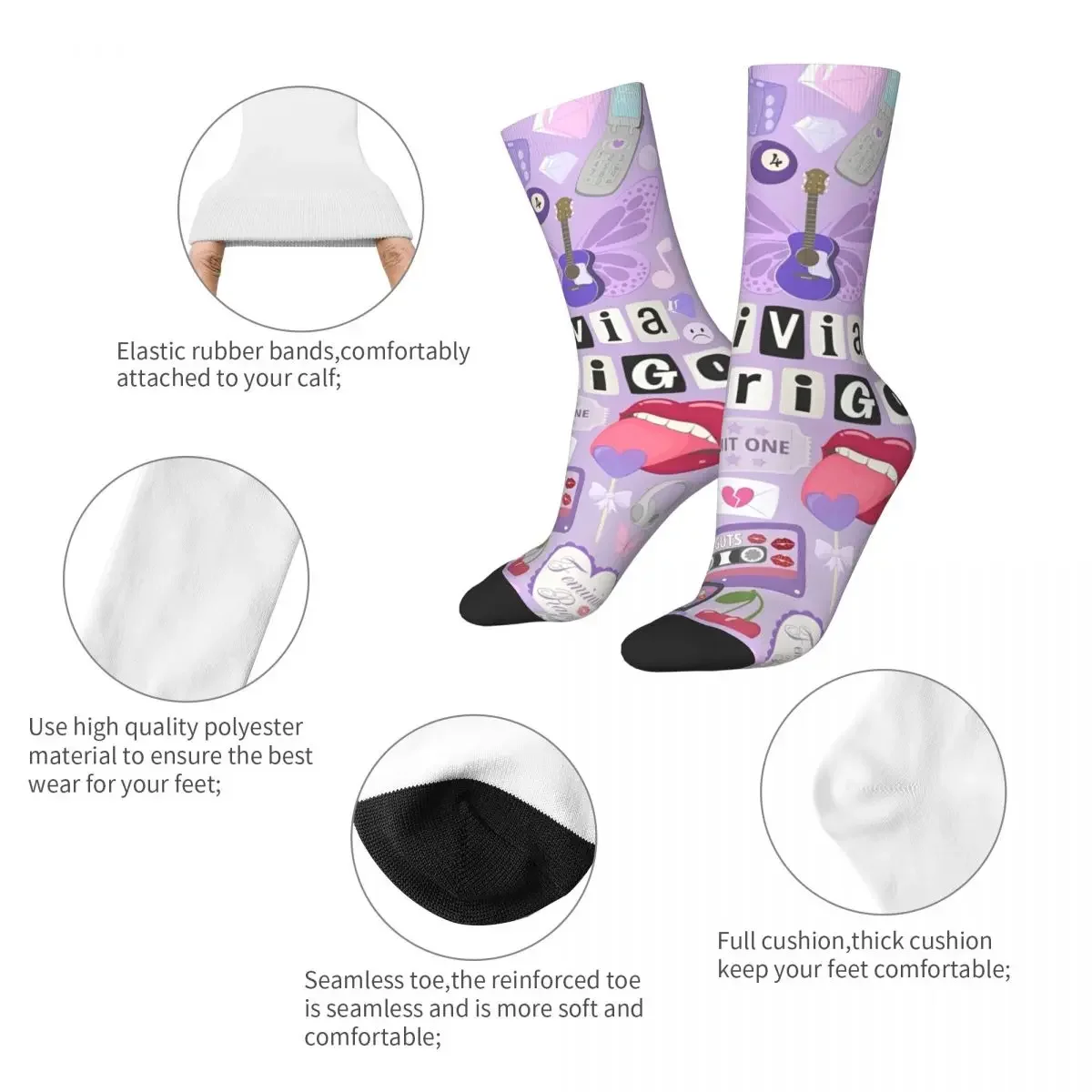 Olivia Rodrigo – Sour Tour Purple Pattern Socks Olivia Rodrigo Merch