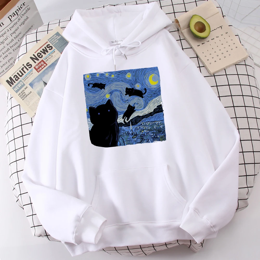 Starry Cat Night Hoodie aesthetic hoodies merch