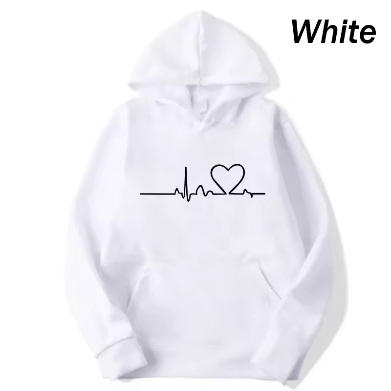 Casual Heartbeat Print Hoodie Couple Gifts