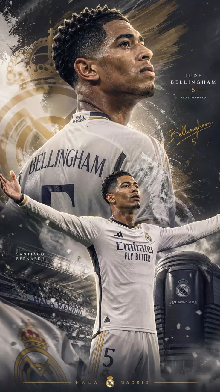 Jude Bellingham World Cup 2026: England's Golden Boy Story 2 Jude Bellingham Real Madrid wallpaper, No.5 jersey, Santiago Bernabéu background, Hala Madrid