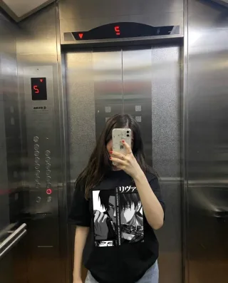 Customer wearing Attack on Titan Levi t-shirt